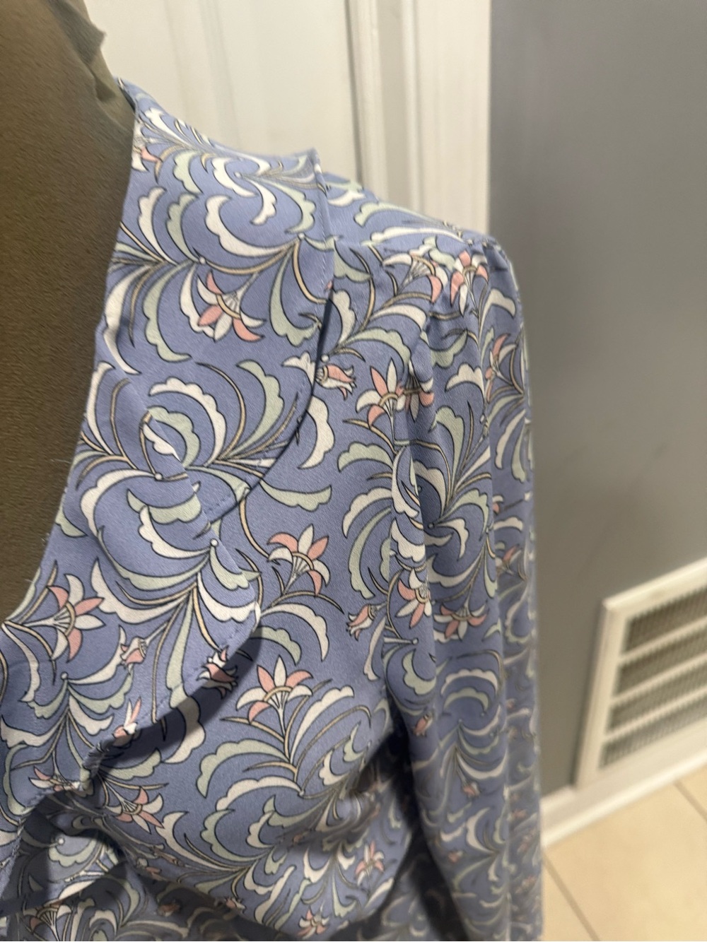 Max Studio Blue Floral Wrap Blouse with Tie Waist - Picture 3 of 6